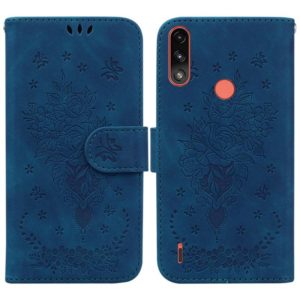 For Motorola Moto E7 Power / E7i Power Butterfly Rose Embossed Leather Phone Case(Blue) (OEM)