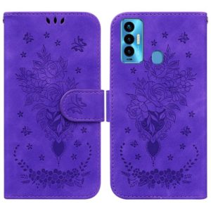 For Tecno Camon 18i Butterfly Rose Embossed Leather Phone Case(Purple) (OEM)
