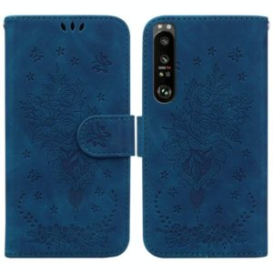 For Sony Xperia 1 III Butterfly Rose Embossed Leather Phone Case(Blue) (OEM)