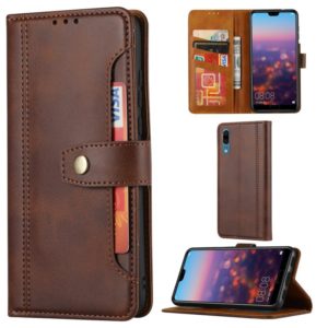 For Huawei P20 Calf Texture Double Fold Clasp Horizontal Flip Leather Case with Photo Frame & Holder & Card Slots & Wallet(Coffee) (OEM)