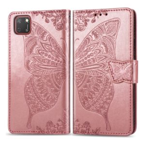 For Huawei Y5P Butterfly Love Flower Embossed Horizontal Flip Leather Case with Bracket / Card Slot / Wallet / Lanyard(Rose Gold) (OEM)