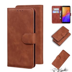 For Huawei Y5p Skin Feel Pure Color Flip Leather Phone Case(Brown) (OEM)