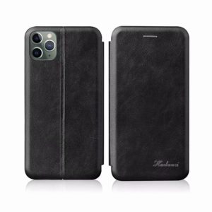 For iPhone 11 Pro Max Integrated Electricity Pressing Retro Texture Magnetic TPU+PU Leather Case with Card Slot & Holder(Black) (OEM)