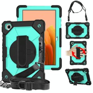 For Samsung Galaxy Tab A7 T500 / T505 Contrast Color Robot Shockproof Silicon + PC Protective Case with Holder & Shoulder Strap(Black+Aqua) (OEM)