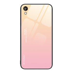 For Honor Play 3e Gradient Color Glass Phone Case(Yellow Pink) (OEM)