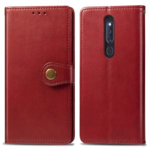 Retro Solid Color Leather Buckle Mobile Phone Protection Leather Case with Lanyard & Photo Frame & Card Slot & Wallet & Bracket Function for OPPO F11 Pro / A9X(Red) (OEM)
