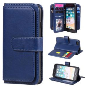 For iPhone 8 & 7 Multifunctional Magnetic Copper Buckle Horizontal Flip Solid Color Leather Case with 10 Card Slots & Wallet & Holder & Photo Frame(Dark Blue) (OEM)
