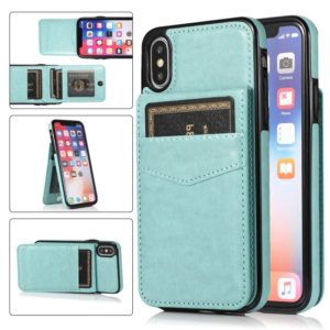 For iPhone XS Max Solid Color PC + TPU Protective Case with Holder & Card Slots(Green) (OEM)