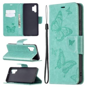 For Samsung Galaxy A32 4G Two Butterflies Embossing Pattern Horizontal Flip Leather Case with Holder & Card Slot & Wallet & Lanyard(Green) (OEM)