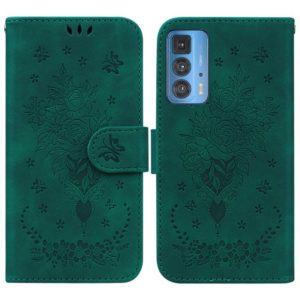 For Motorola Edge 20 Pro Butterfly Rose Embossed Leather Phone Case(Green) (OEM)