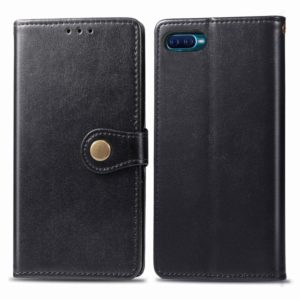 For OPPO Reno A Retro Solid Color Leather Buckle Phone Case with Lanyard & Photo Frame & Card Slot & Wallet & Stand Function(Black) (OEM)