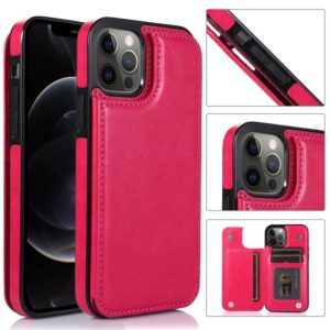 For iPhone 12 Pro Max Shockproof PU + TPU Leather Case with Card Slots & Holder & Photo Frame & Wallet(Rose Red) (OEM)