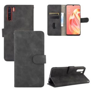 For OPPO A91 / F15 / Reno3(Southeast Asia Version) Solid Color Skin Feel Magnetic Buckle Horizontal Flip Calf Texture PU Leather Case with Holder & Card Slots & Wallet(Black) (OEM)