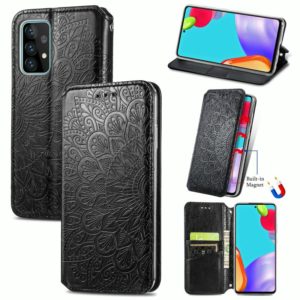 For Samsung Galaxy A72 5G / 4G Blooming Mandala Embossed Pattern Magnetic Horizontal Flip Leather Case with Holder & Card Slots & Wallet(Black) (OEM)