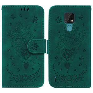 For Motorola Moto E7 Butterfly Rose Embossed Leather Phone Case(Green) (OEM)