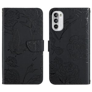 For Motorola Moto G52 Skin Feel Butterfly Peony Embossed Leather Phone Case(Black) (OEM)