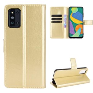 For Samsung Galaxy F52 5G Crazy Horse Texture Horizontal Flip Leather Case with Holder & Card Slots & Lanyard(Gold) (OEM)