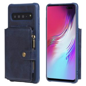 For Galaxy S10 5G Buckle Zipper Shockproof Protective Case with Holder & Card Slots & Wallet & Lanyard & Photos Frames(Blue) (OEM)