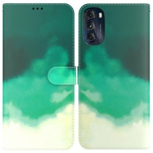 For Motorola Moto G 2022 Watercolor Pattern Leather Phone Case(Cyan Green) (OEM)