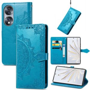 For Honor 70 Mandala Flower Embossed Horizontal Flip Leather Phone Case(Blue) (OEM)