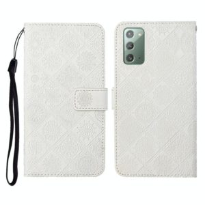 For Samsung Galaxy Note20 Ethnic Style Embossed Pattern Horizontal Flip Leather Case with Holder & Card Slots & Wallet & Lanyard(White) (OEM)