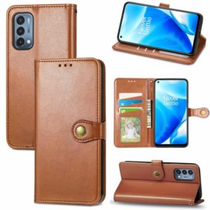 For OnePlus Nord N200 5G Solid Color Leather Buckle Phone Case with Lanyard & Photo Frame & Card Slot & Wallet & Stand Function(Brown) (OEM)