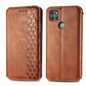 For Motorola G9 power Cubic Grid Pressed Horizontal Flip Magnetic PU Leather Case with Holder & Card Slots & Wallet(Brown) (OEM)