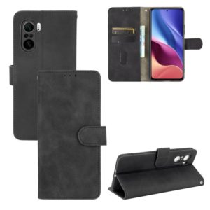 For Xiaomi Redmi K40 / K40 Pro Solid Color Skin Feel Magnetic Buckle Horizontal Flip Calf Texture PU Leather Case with Holder & Card Slots & Wallet(Black) (OEM)