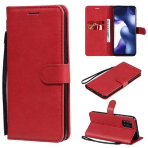 For Xiaomi Mi 10 Lite Solid Color Horizontal Flip Protective Leather Case with Holder & Card Slots & Wallet & Photo Frame & Lanyard(Red) (OEM)