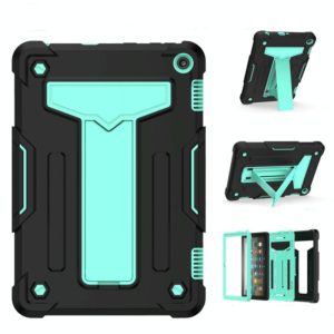For Amazon Kindle Fire HD 8 2020/Fire 8 Plus T-shaped Bracket Contrast Color Shockproof PC + Silicone Tablet Protective Case(Black+Mint Geen) (OEM)