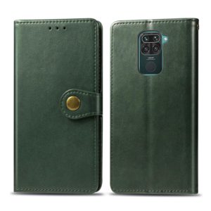 For Xiaomi Redmi 10X 4G/Redmi Note 9 Retro Solid Color Leather Buckle Phone Case with Lanyard & Photo Frame & Card Slot & Wallet & Stand Function(Green) (OEM)