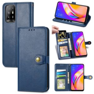 For OPPO A94 5G /F19 Pro+ 5G /Reno5 Z Solid Color Leather Buckle Phone Case with Lanyard & Photo Frame & Card Slot & Wallet & Stand Function(Blue) (OEM)