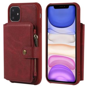 For iPhone 11 Buckle Zipper Shockproof Protective Case with Holder & Card Slots & Wallet & Lanyard & Photos Frames(Red) (OEM)