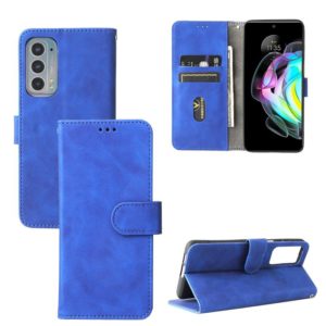 For Motorola Edge 20 Solid Color Skin Feel Magnetic Buckle Horizontal Flip Calf Texture PU Leather Case with Holder & Card Slots & Wallet(Blue) (OEM)