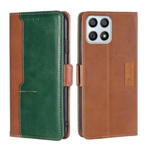 For Honor X30i Contrast Color Side Buckle Leather Phone Case(Light Brown + Green) (OEM)