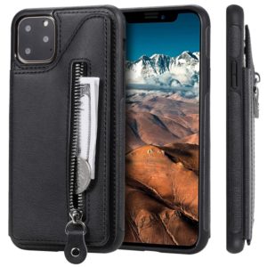 For iPhone 11 Pro Max Solid Color Double Buckle Zipper Shockproof Protective Case(Black) (OEM)