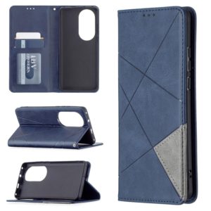 For Huawei P50 Pro Rhombus Texture Horizontal Flip Magnetic Leather Case with Holder & Card Slots(Blue) (OEM)