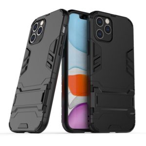 For iPhone 12 / 12 Pro PC + TPU Shockproof Protective Case with Invisible Holder(Black) (OEM)