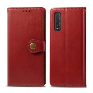 For OPPO Find X2 Retro Solid Color Leather Buckle Phone Case with Lanyard & Photo Frame & Card Slot & Wallet & Stand Function(Red) (OEM)