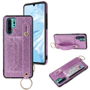 For Huawei P30 Glitter Powder PU+TPU Shockproof Protective Case with Holder & Card Slots & Wrist Strap(Purple) (OEM)