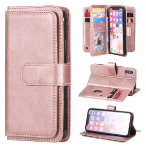 For iPhone XS / X Multifunctional Magnetic Copper Buckle Horizontal Flip Solid Color Leather Case with 10 Card Slots & Wallet & Holder & Photo Frame(Rose Gold) (OEM)