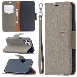 For iPhone 12 / 12 Pro Litchi Texture Pure Color Horizontal Flip Leather Case with Holder & Card Slots & Wallet & Lanyard(Grey) (OEM)