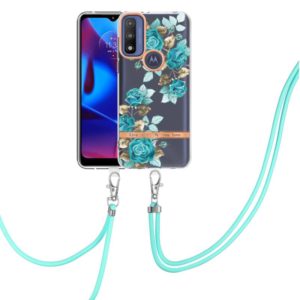 For Motorola Moto G Pure Flowers Series TPU Phone Case with Lanyard(Blue Rose) (OEM)