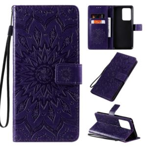 For Galaxy S20 Ultra Sun Print Horizontal Flip Protective Case with Holder & Card Slots & Wallet(Purple) (OEM)