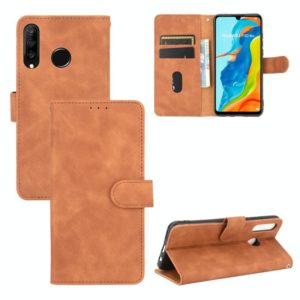 For Huawei P30 Lite / nova 4e Solid Color Skin Feel Magnetic Buckle Horizontal Flip Calf Texture PU Leather Case with Holder & Card Slots & Wallet(Brown) (OEM)