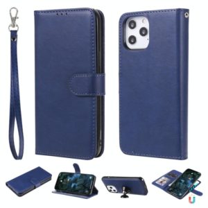 For iPhone 12 Pro Max 2 in 1 Solid Color Detachable PU Leather Case with Card Slots & Magnetic Holder & Photo Frame & Wallet & Strap(Blue) (OEM)