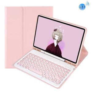 YA700B Candy Color Skin Feel Texture Round Keycap Bluetooth Keyboard Leather Case For Samsung Galaxy Tab S8 11 inch SM-X700 / SM-X706 & S7 11 inch SM-X700 / SM-T875(Pink) (OEM)