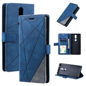 For Nokia 2.4 Skin Feel Splicing Horizontal Flip Leather Case with Holder & Card Slots & Wallet & Photo Frame(Blue) (OEM)