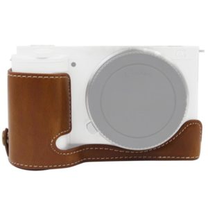 1/4 inch Thread PU Leather Camera Half Case Base for Sony ZV-E10 / ZV-E10L (Brown) (OEM)