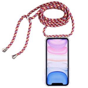 Four-Corner Anti-Fall Transparent TPU Mobile Phone Case With Lanyard for iPhone 11(Red Apricot Grey) (OEM)